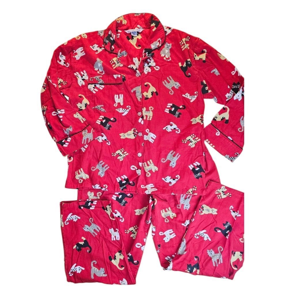 Bellepointe Cotton Cat Pyjama Set Red Button Down Sleepwear Medium ❤️